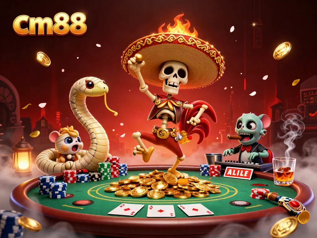 Experience cm88 casino action with a vibrant scene of fun and excitement, featuring dynamic characters and luxurious casino elements.