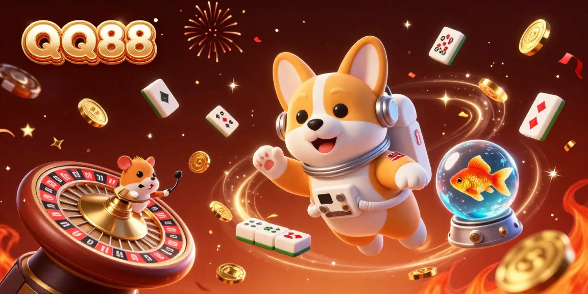 Experience the excitement of QQ88 with a cartoon astronaut corgi in a space casino!