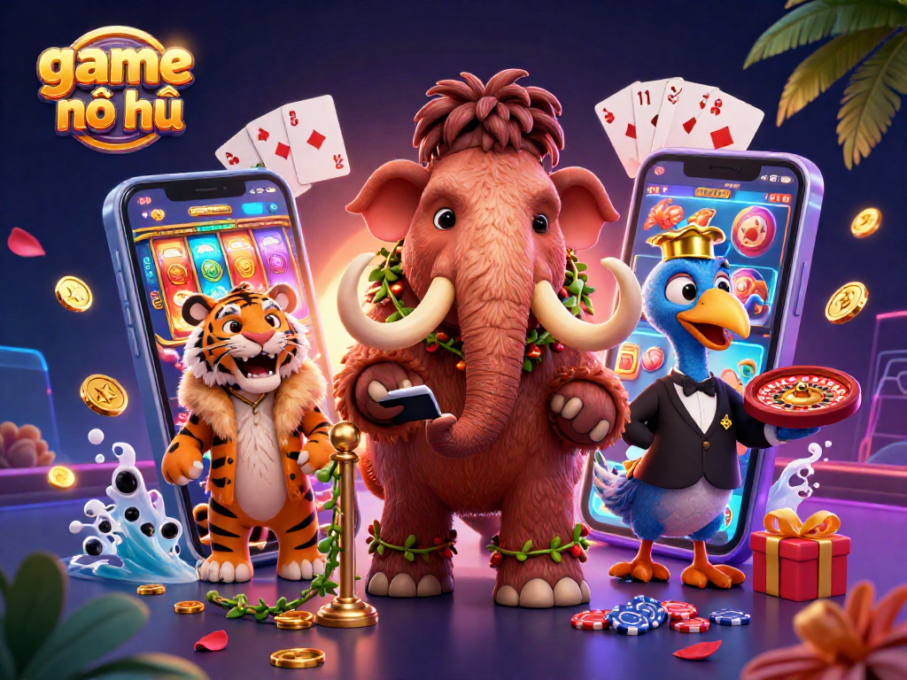 Experience game nổ hũ with vibrant 3D characters and dynamic casino elements in an engaging scene.
