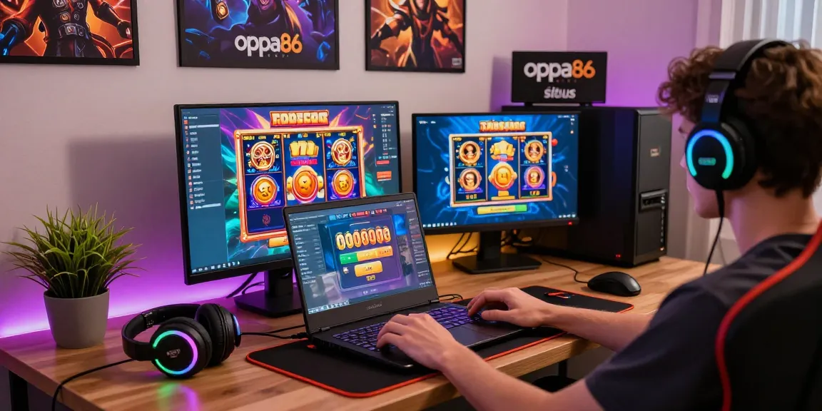 Vibrant gaming scene featuring a user engaging with oppa86 situs and enjoying online slot games.
