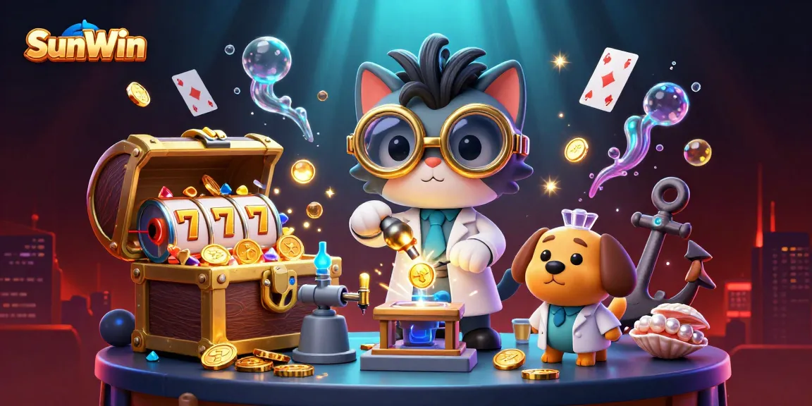 Experience thrilling slots and win with SunWin in a colorful casino scene bursting with gold!