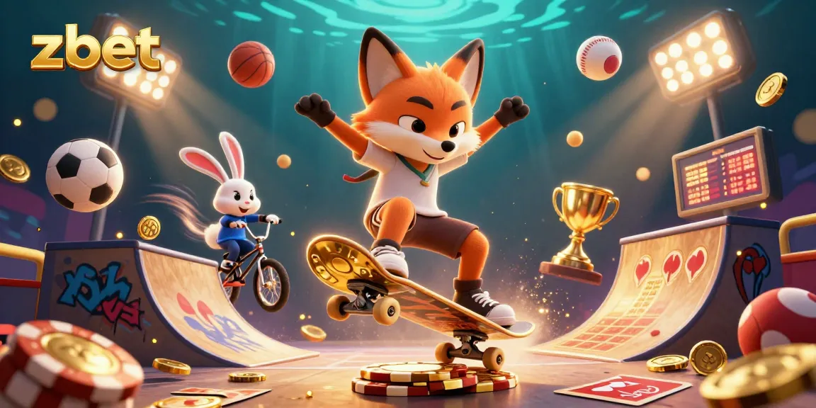Zbet offers thrilling gaming experiences with a vibrant scene featuring energetic characters and casino elements.
