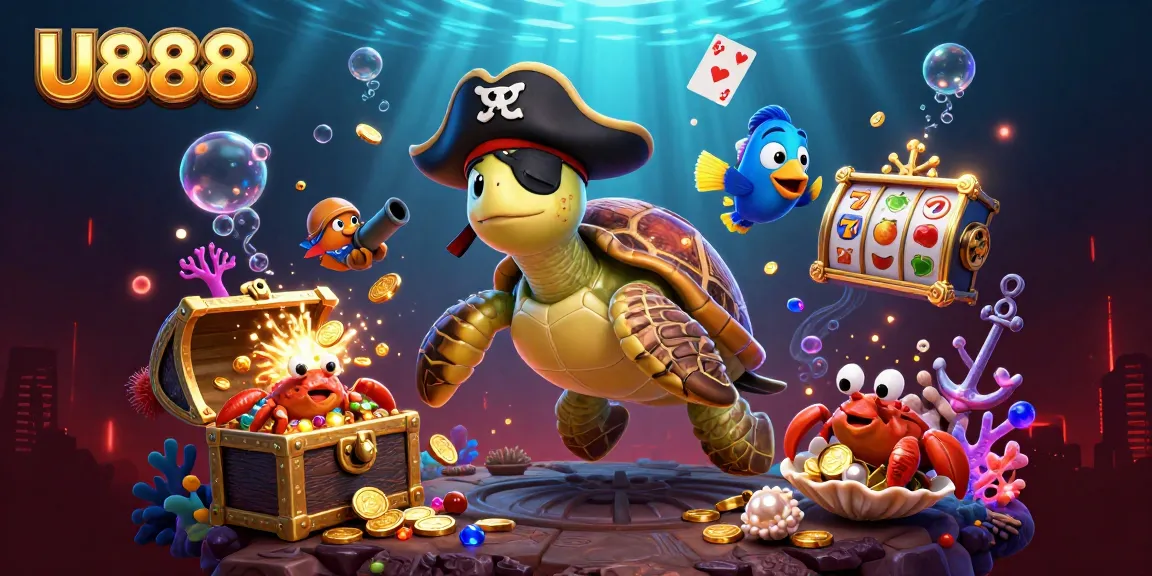 Experience thrilling gaming with U888's vibrant underwater casino scene filled with treasures.