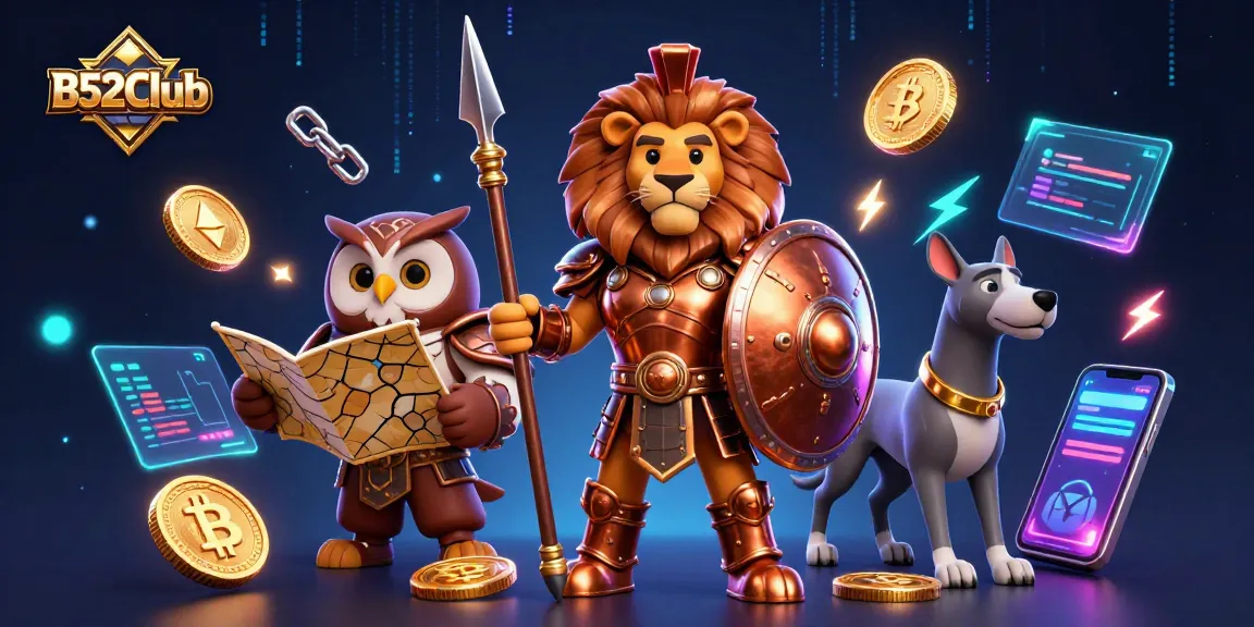 B52Club offers thrilling gaming experiences with a dynamic 3D illustration featuring rich casino elements.