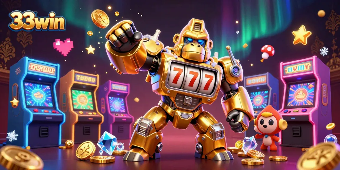 Experience thrilling wins at 33win with dynamic gaming elements exploding around the mech character.