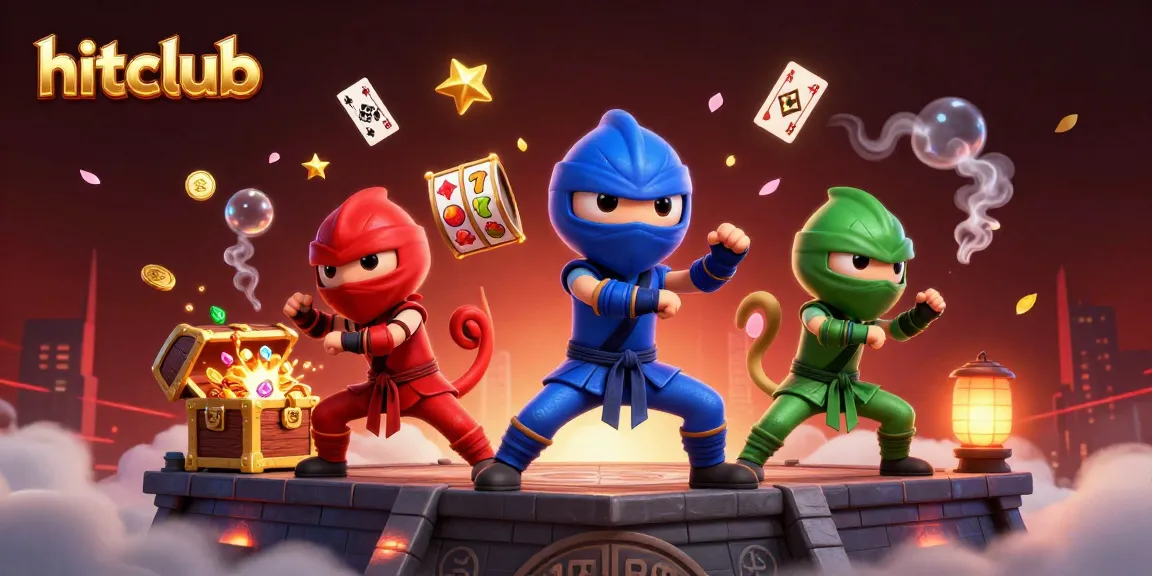 Experience the thrill at hitclub with a dynamic 3D illustration featuring a ninja chameleon team in action.