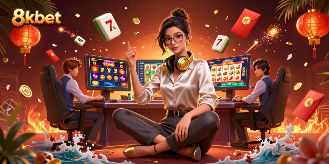 Experience the excitement of 8kbet with an elegant gamer and vibrant casino elements.