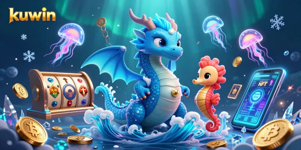 Experience the thrill of kuwin with vibrant 3D casino elements and sparkling underwater creatures.