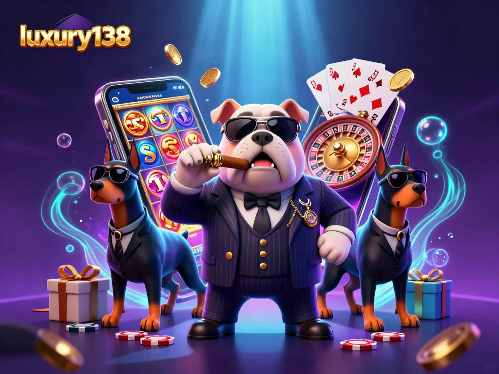Experience the excitement of luxury138 with a vibrant casino scene filled with games and action.