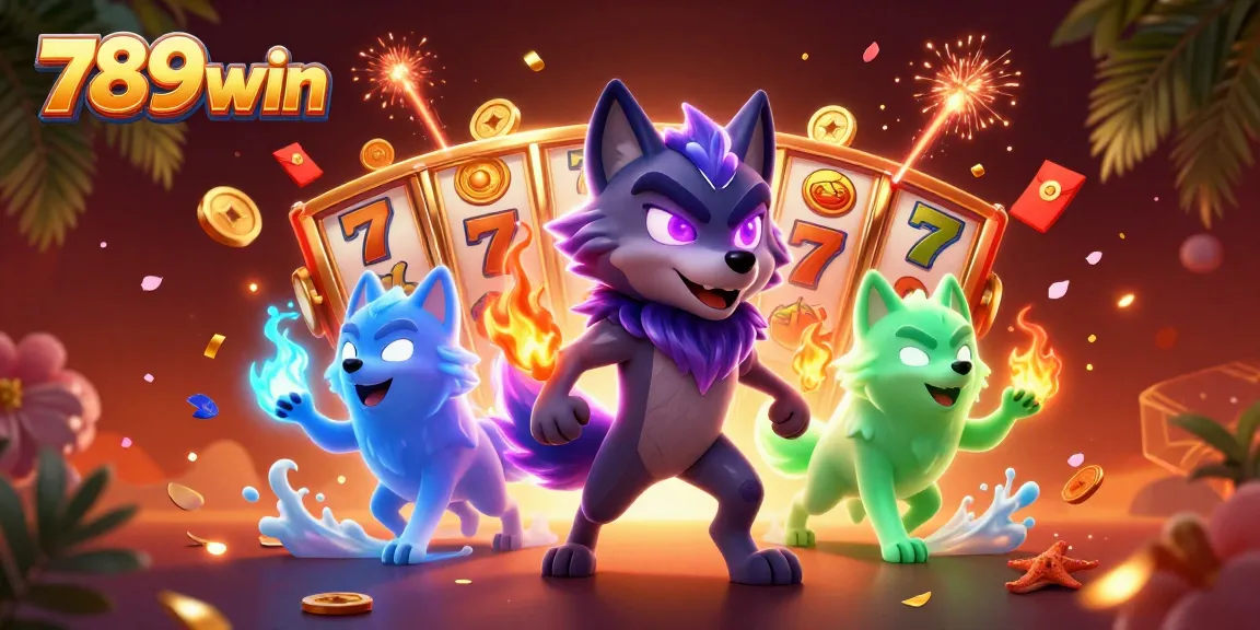 Experience the thrill of 789win with vibrant 3D casino-themed wolves and slots.