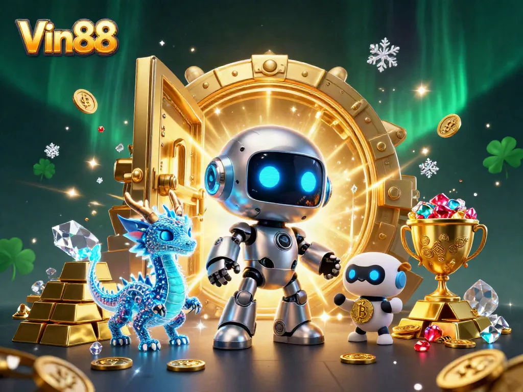 Experience thrilling gameplay at Vin88 with a vibrant cyberpunk gaming scene featuring captivating characters and dazzling treasures.