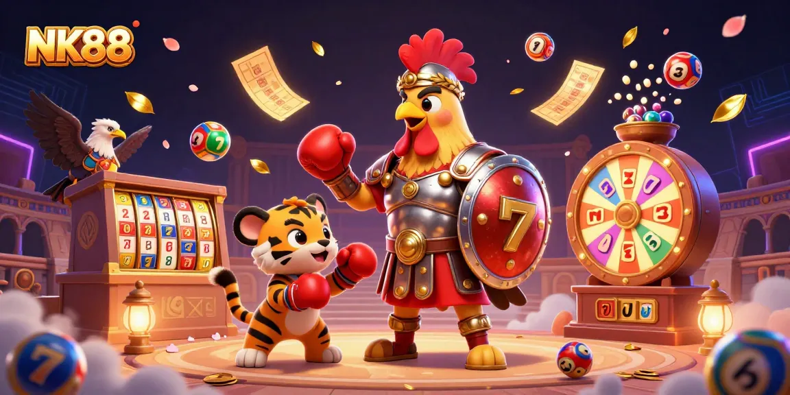Engage with NK88's thrilling games as the rooster warrior leads the fight for jackpots.