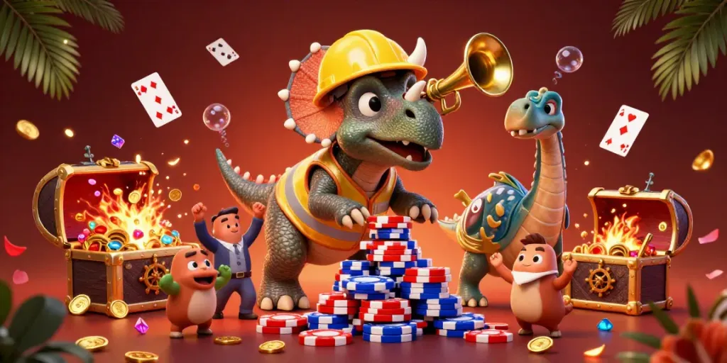 Engage with BJ38's vibrant online casino scene showcasing lively characters and dynamic gaming elements.