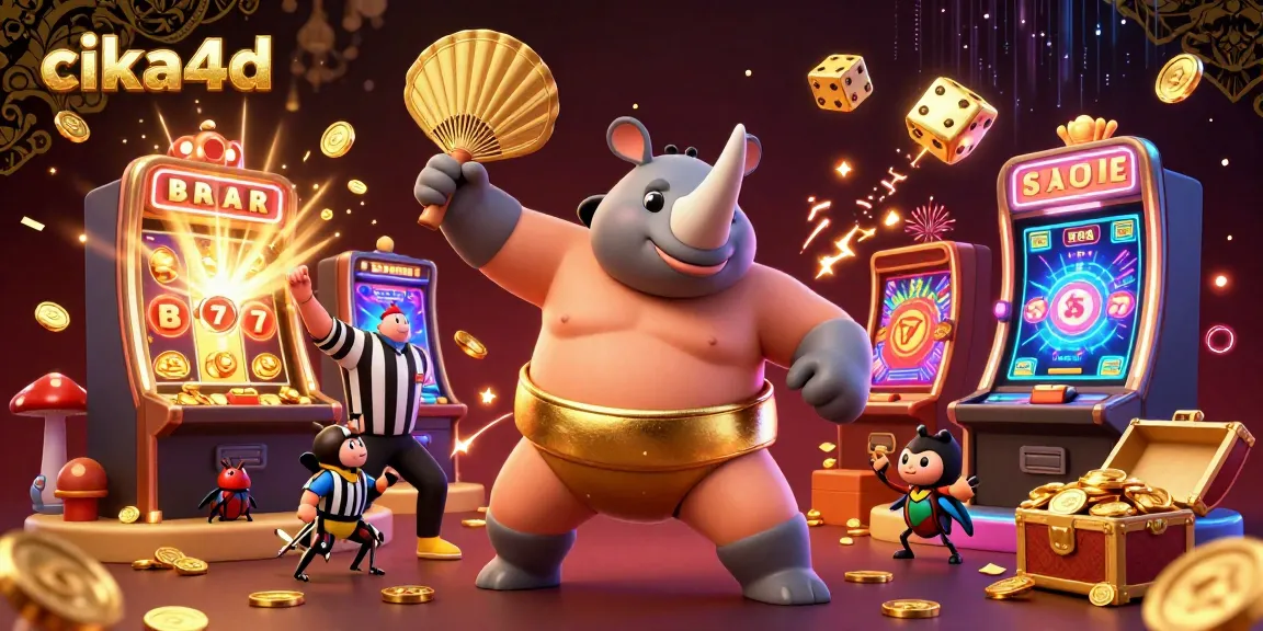 Experience the excitement of cika4d with a dazzling casino scene featuring a sumo champion beetle and jackpot riches.