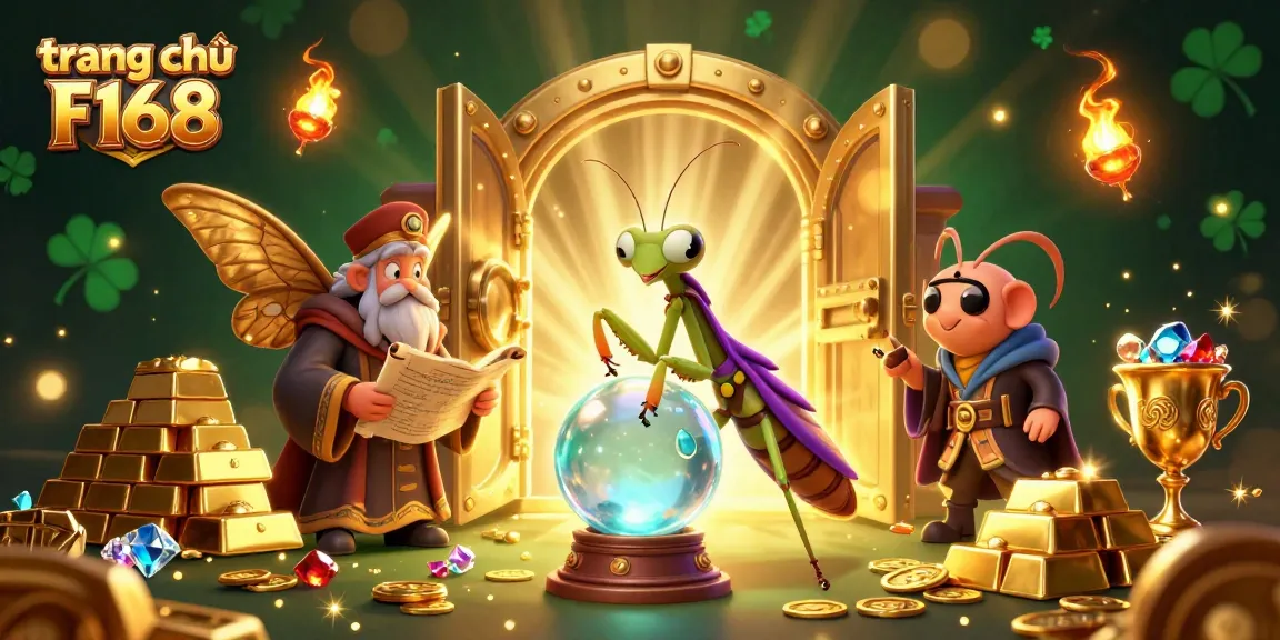 Experience the enchanting world of trang chủ F168, featuring a mystical fortune teller and ancient librarian among dazzling treasures.