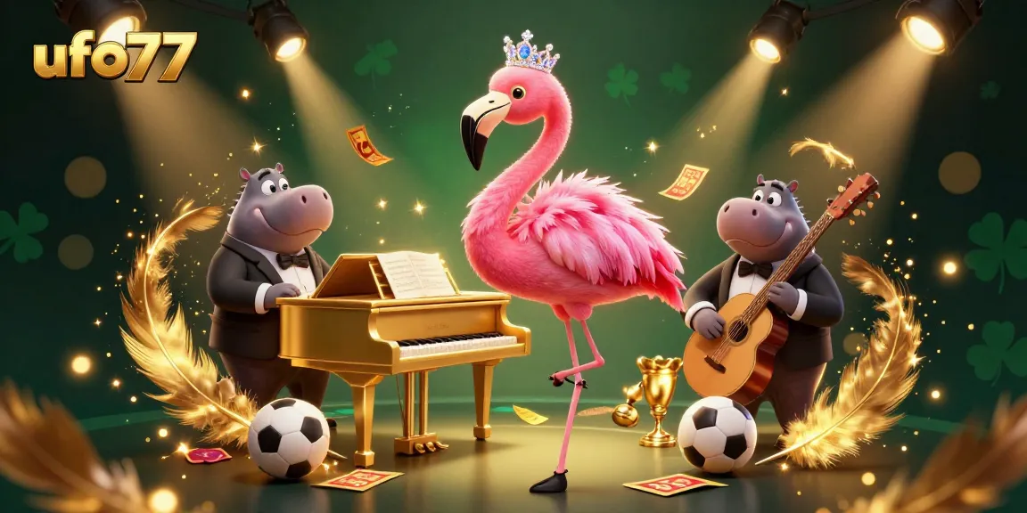 Experience exhilarating bets and wins with ufo77 in a vibrant 3D casino scene featuring lively characters.