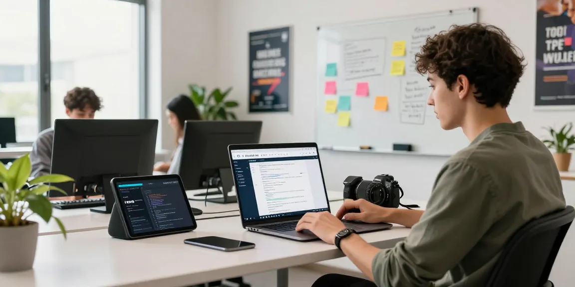 GEGESLOT dan sistem Heylink.me di ruang kerja modern dengan profesional muda.