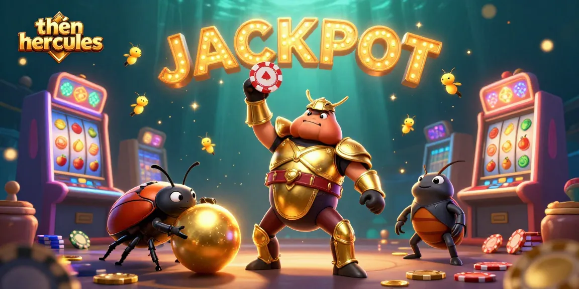 Experience victory with thần hercules at the casino, featuring colorful slot machines and exciting gaming elements.