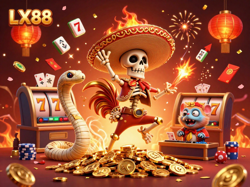 Experience winning at LX88 with colorful gambling characters and festive elements.