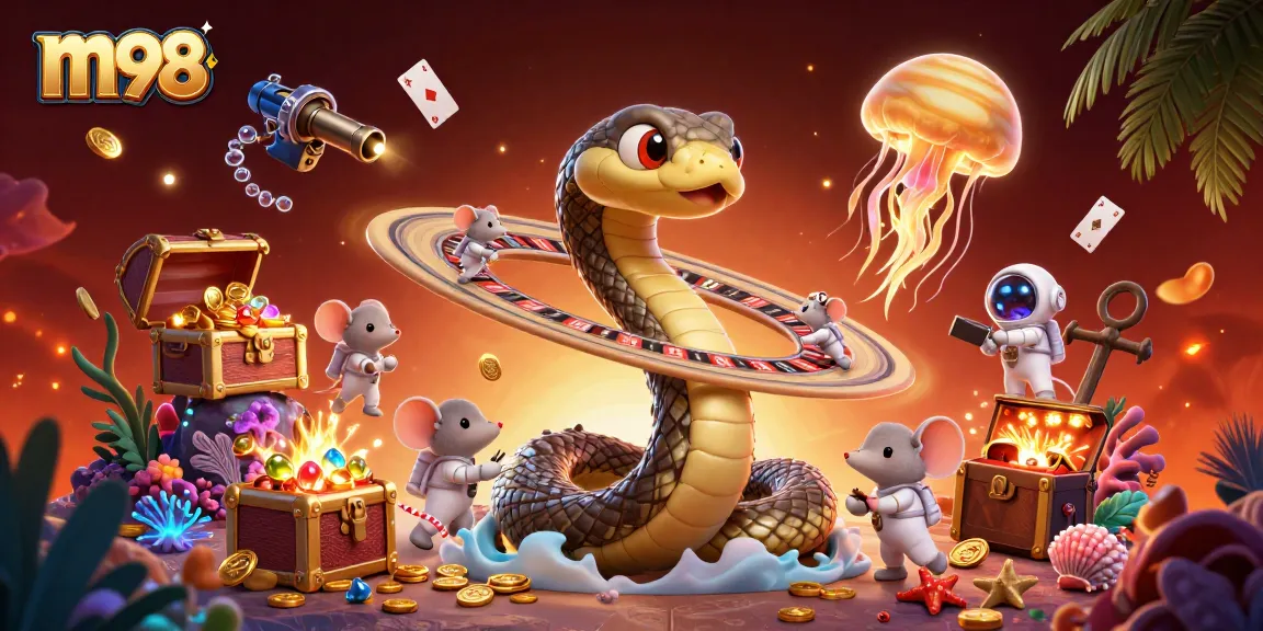 Bet and win with m98 at a cosmic roulette wheel in a vibrant gambling universe.