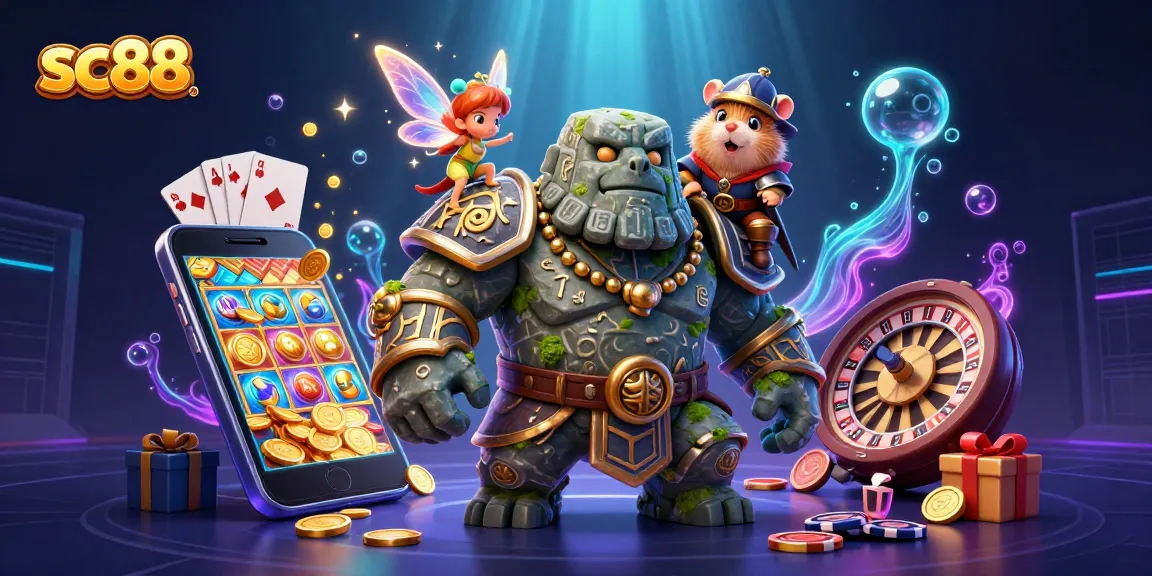 Experience the magic of sc88 with a dynamic 3D casino scene featuring enchanting characters and vivid game elements.
