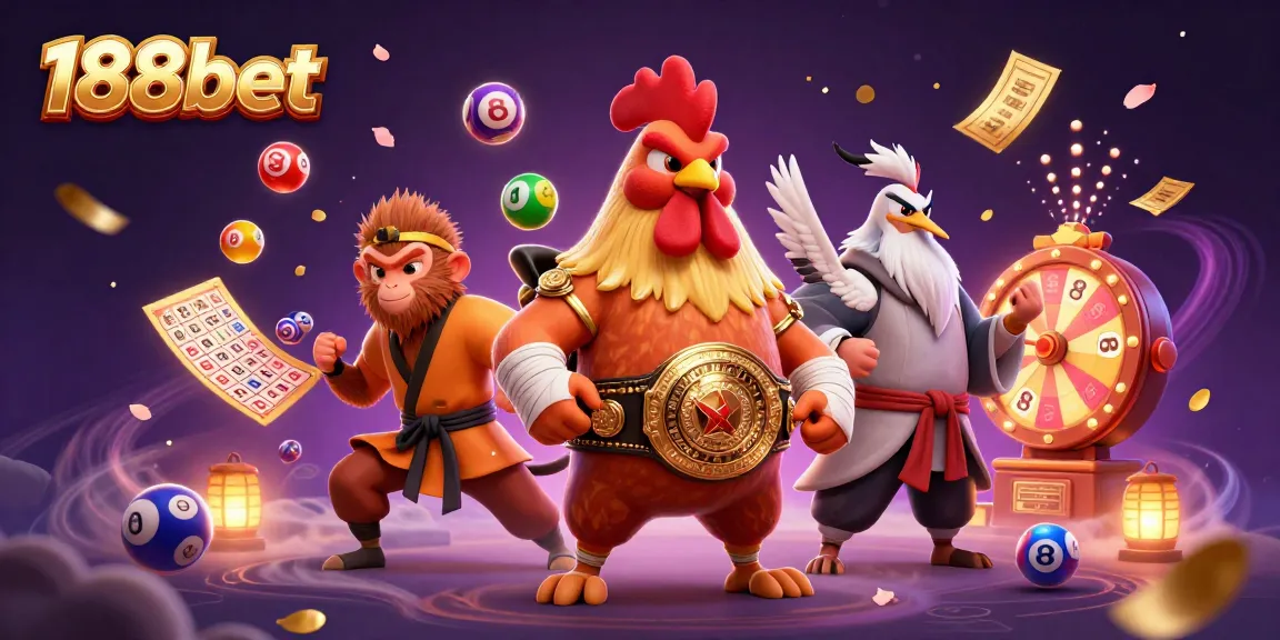 Experience the excitement of 188bet with a vibrant 3D illustration of thrilling games and characters.