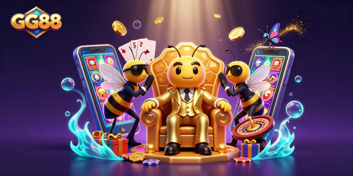 Win big at GG88 with an exciting 3D casino environment featuring cartoon characters, slot games, and casino elements.