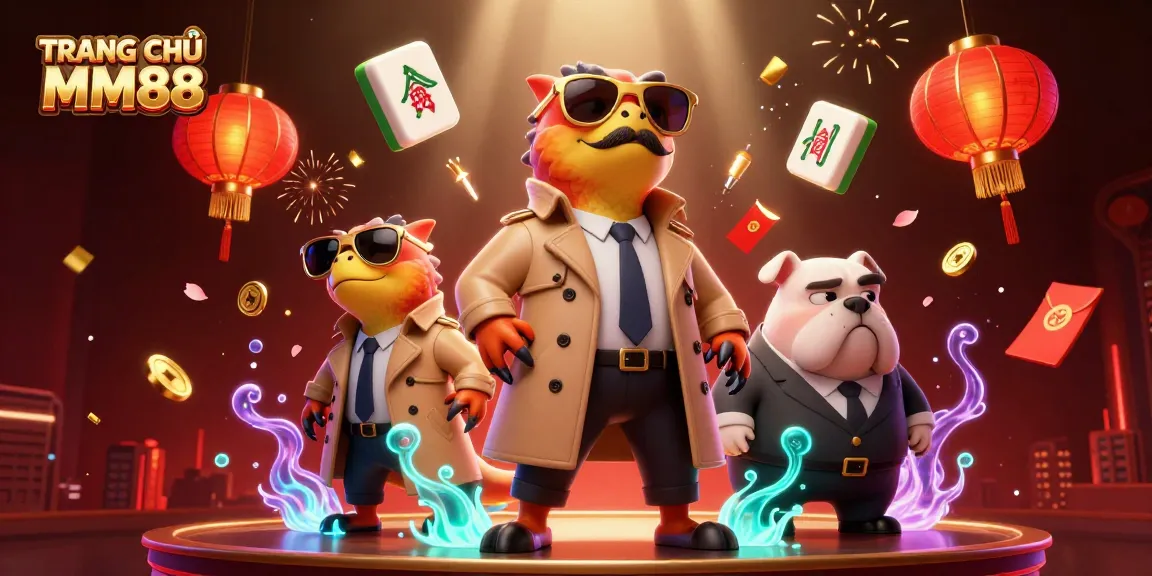 Engage in thrilling games at TRANG CHỦ MM88 while raptors and a bulldog bouncer create a comedic scene.