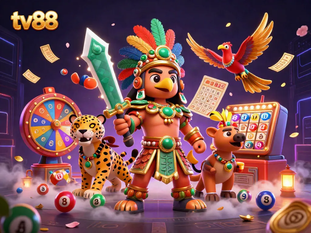 Experience gaming excitement with TV88's vibrant casino scene filled with colorful lottery elements.
