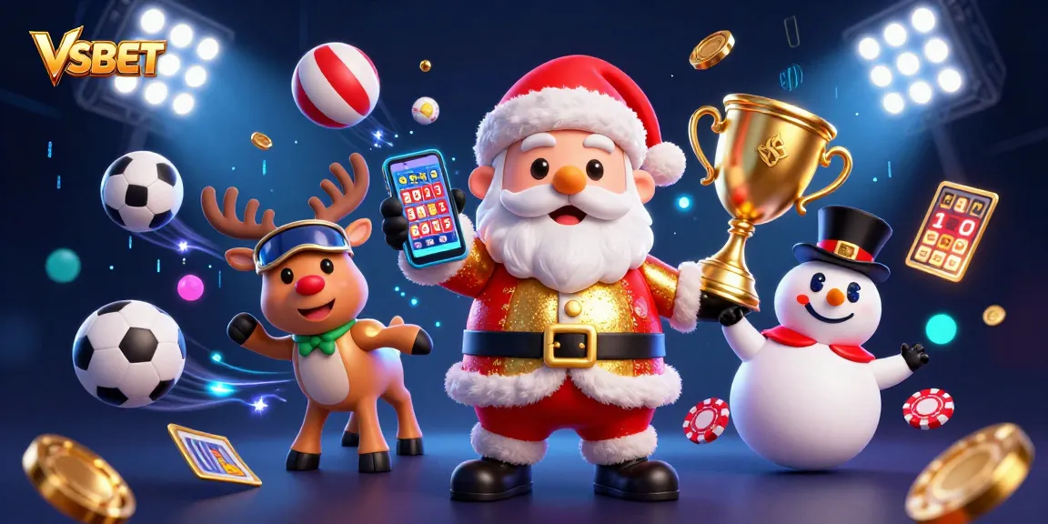 Experience exciting games at VSBET with Santa Claus and his friends in a vibrant casino scene!