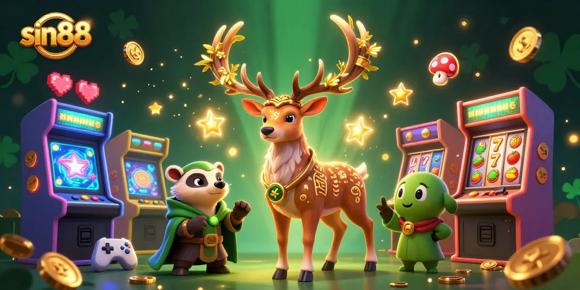 Enhance your game skills with sin88's vibrant slot gaming atmosphere, featuring a mystical stag and clever badger.