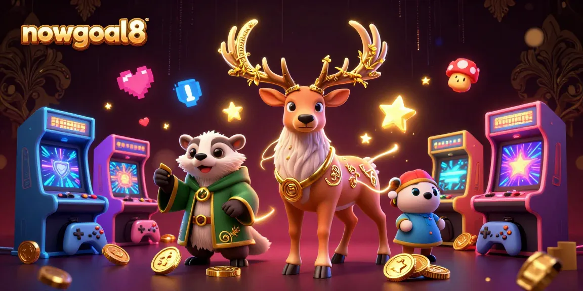 Engage with nowgoal8's vibrant casino world featuring a druid stag and glowing game elements.