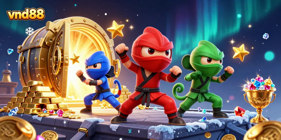Experience thrilling gaming at vnd88 with vibrant chameleon ninjas in a dynamic casino scene.