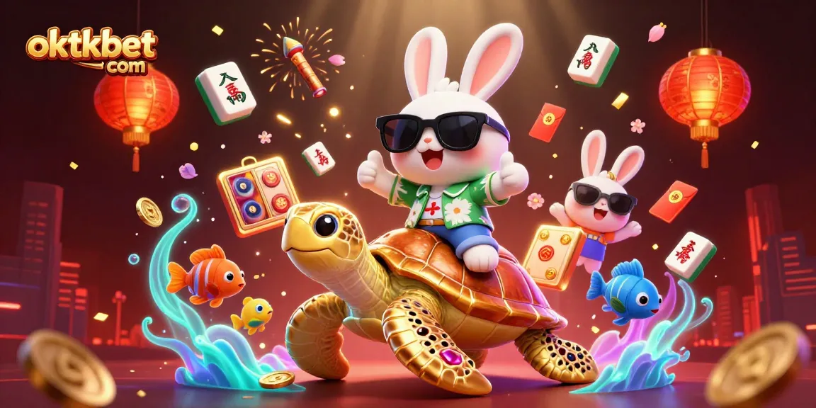Engage with intense gameplay at oktkbet com while enjoying an illustration of lucky rabbit and golden turtle.