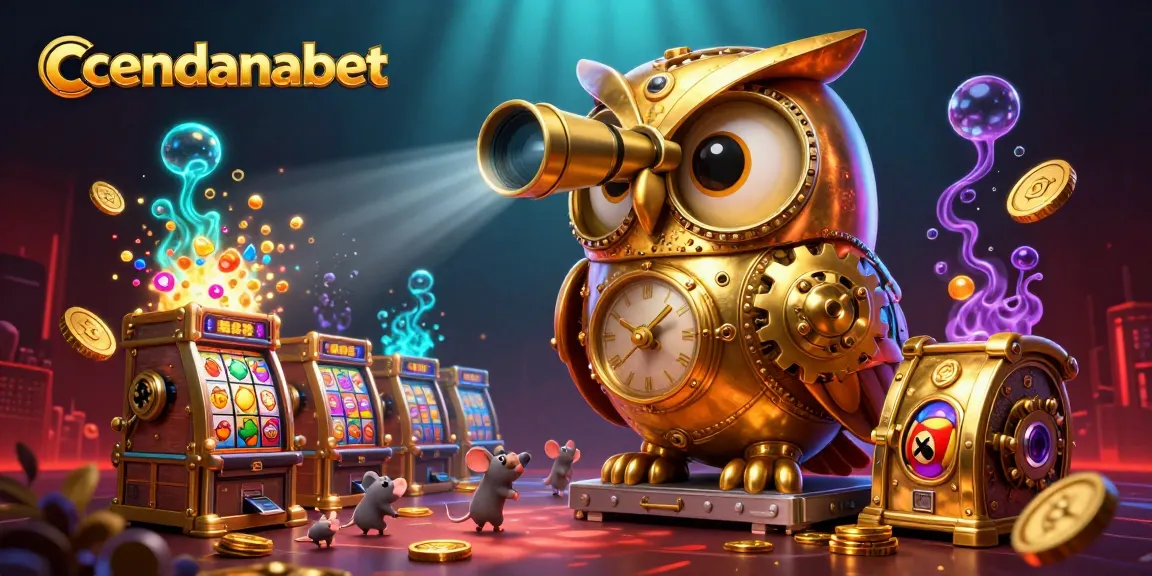 Cendanabet offers an exciting game experience with a dazzling casino floor and engaging elements like golden owls and slot machines.