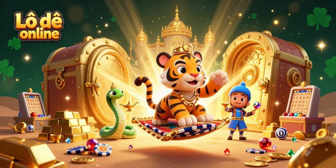 Join the excitement of Lô đề online with a vibrant scene showcasing a sultan and genie in a dazzling casino.