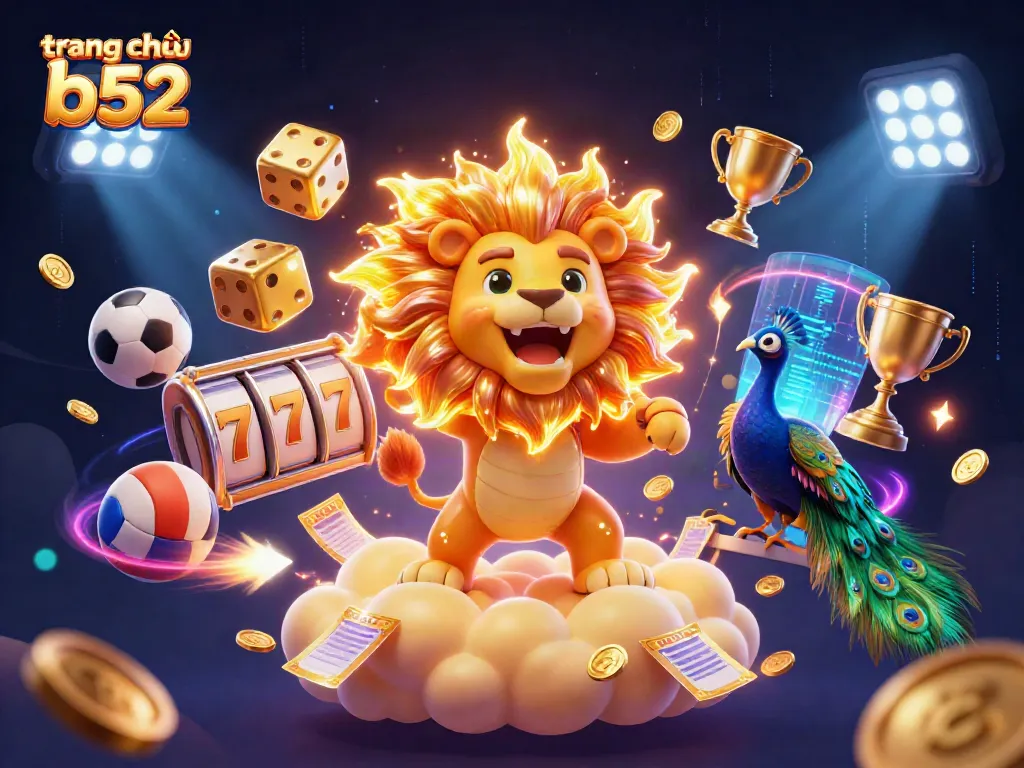 Experience thrills on trang chủ b52 with a roaring sun lion and vibrant game elements.