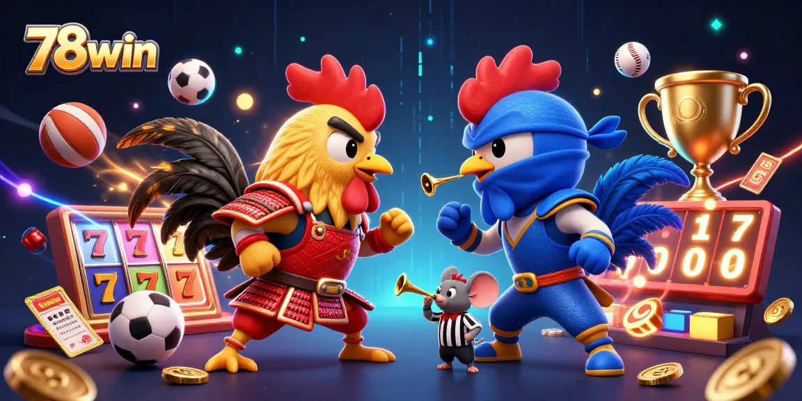 Witness the engaging standoff of roosters in armor representing 78win's exciting casino themes.