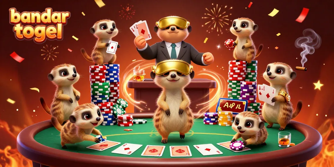 Engage in exciting bandar togel gameplay with colorful meerkats running a vibrant casino operation