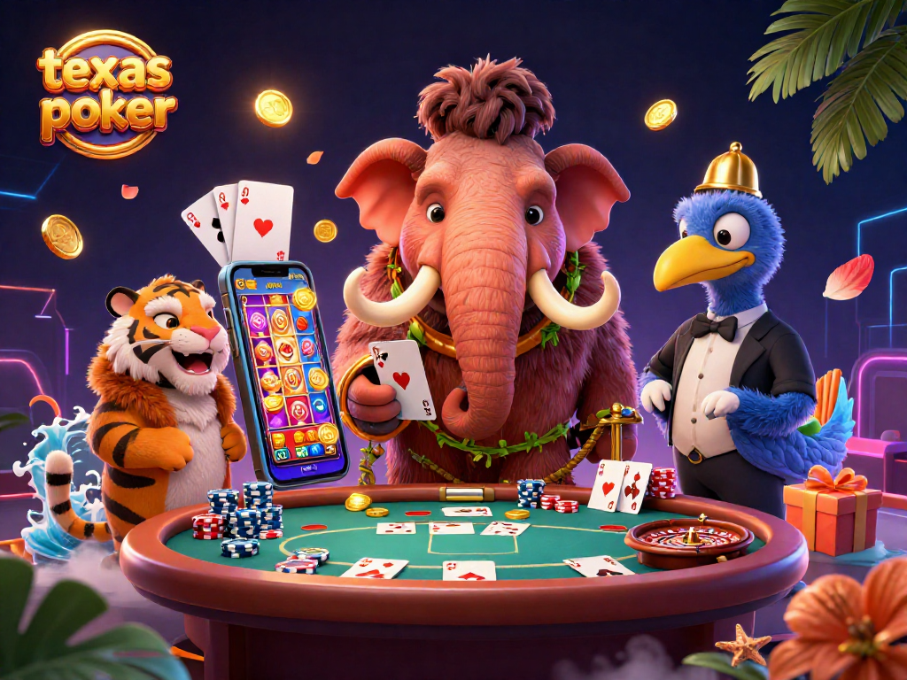 Experience exciting texas poker games with vibrant characters and dynamic casino elements.