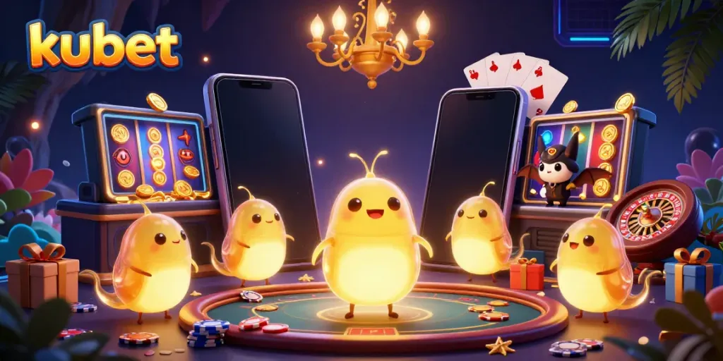 Experience the thrill of kubet with glowworms illuminating a vibrant cave casino setting.