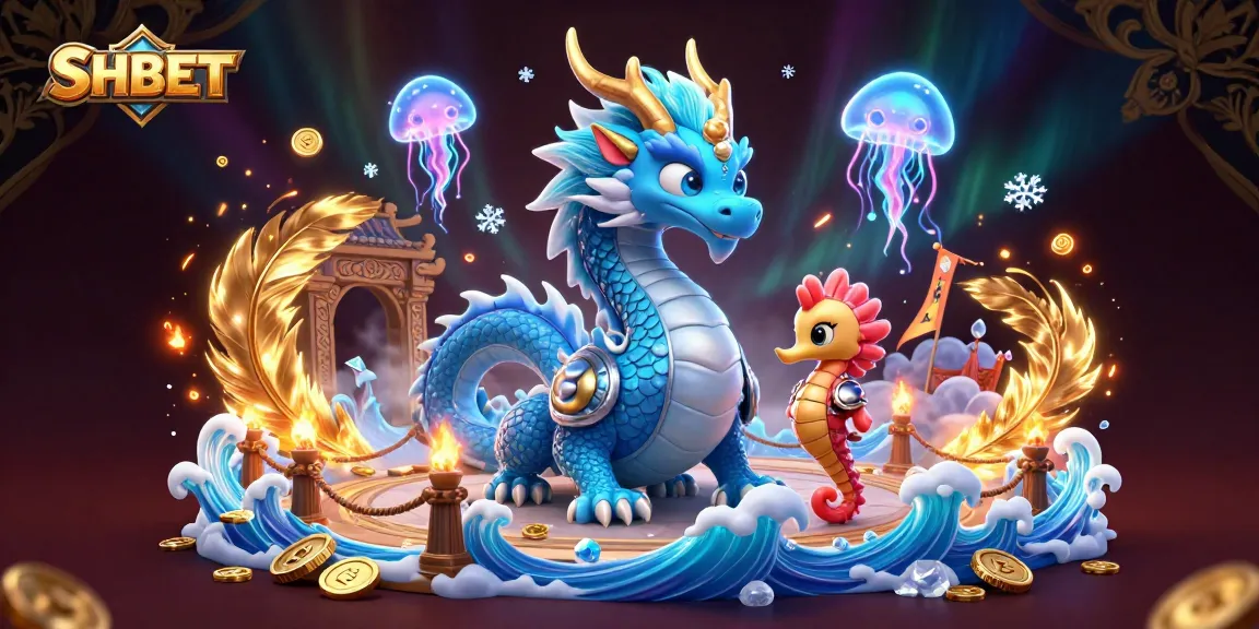 Engage with the vibrant world of SHBET featuring a dragon, coral knight, and neon jellyfish in a thrilling underwater casino.