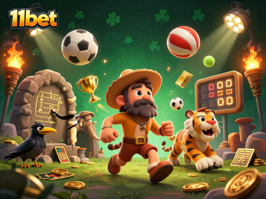 Join the excitement at 11bet with this vibrant casino scene showcasing gaming energy and sports elements.