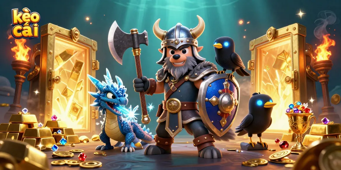 Bet on kèo nhà cái with captivating 3D art featuring warriors and treasure in casino theme.