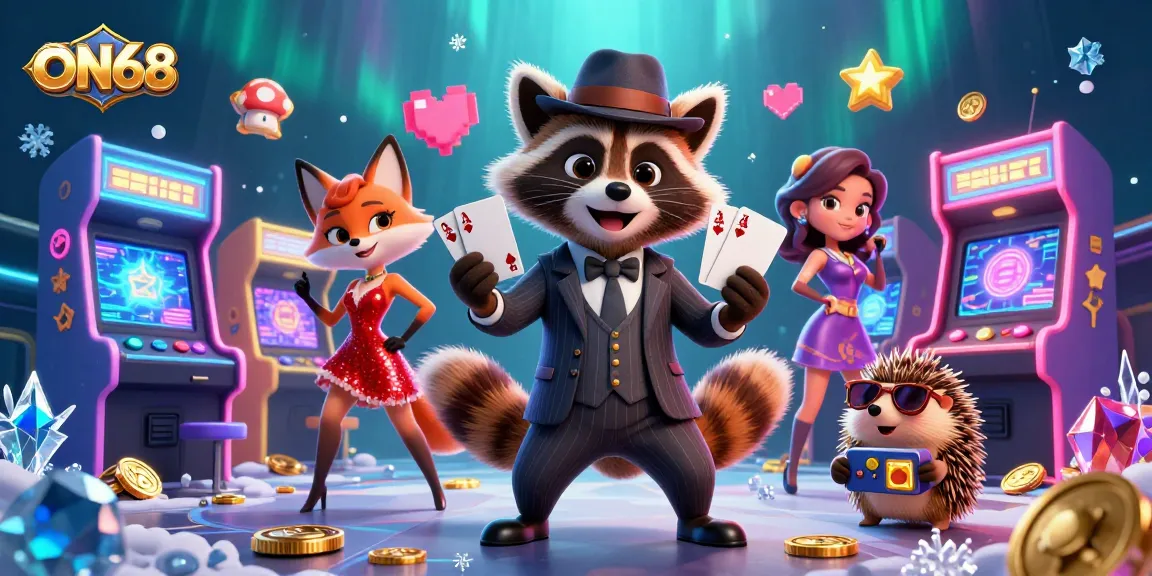 Immerse in ON68's vibrant gaming world with charming characters and thrilling casino elements.