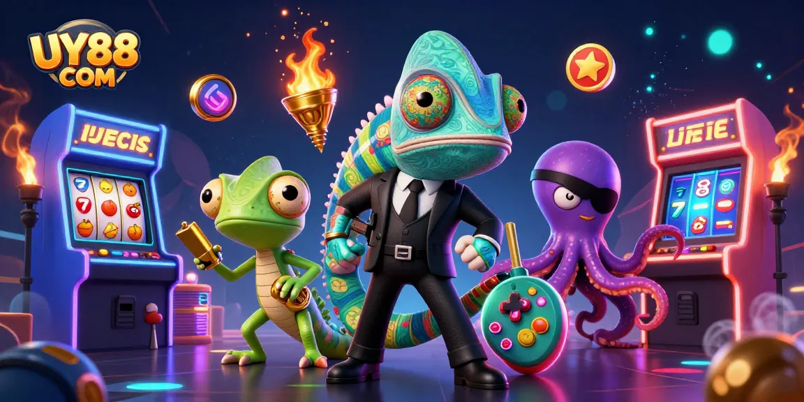 Experience thrilling action at UY88 COM with a colorful casino adventure featuring a secret agent chameleon.