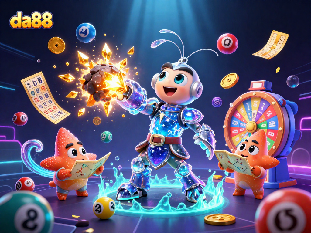 da88 unleashes vibrant lottery action with colorful balls and rewards in an exciting 3D scene