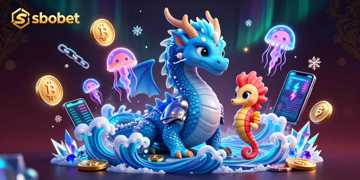 Bet on sbobet with this vibrant 3D casino illustration showcasing a dragon and digital coins.