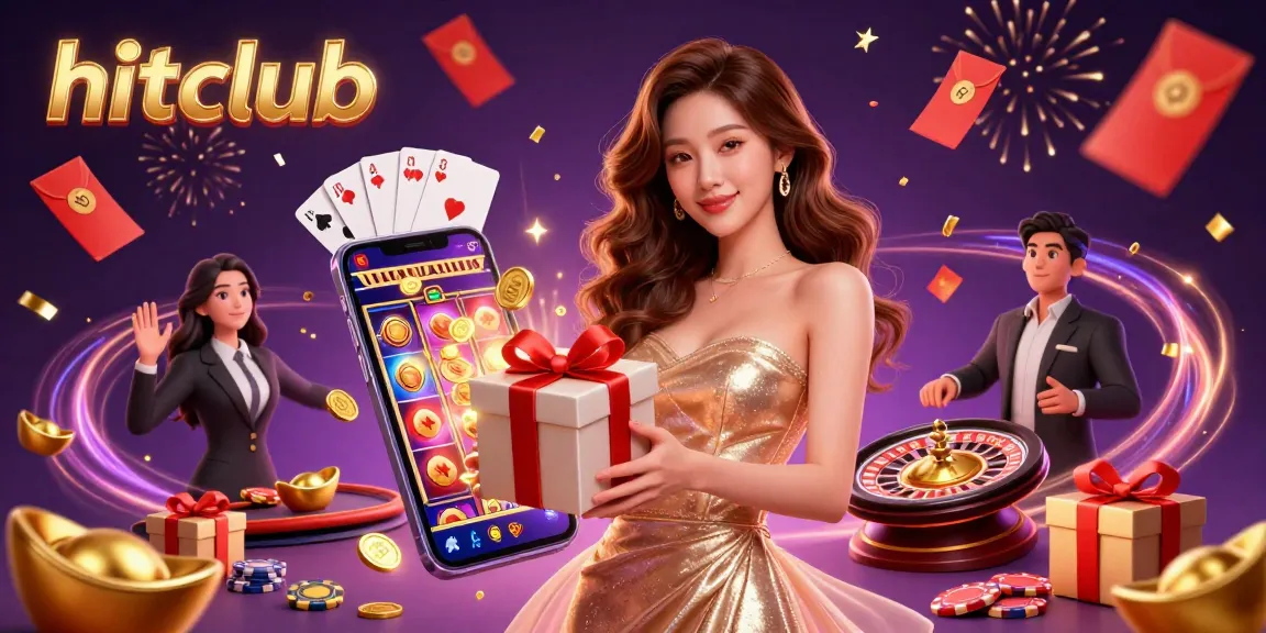 Experience hitclub's vibrant market with a stunning Asian model celebrating winnings in a dynamic casino environment.