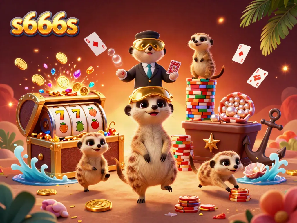 Experience thrilling casino action at s666s with vibrant meerkat dealers and golden treasures.